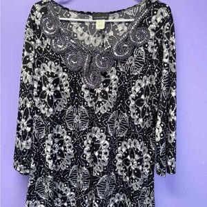 Brittany Black Monochrome Floral Blouse. 3xl.  Loved a few times PTP 20 inches